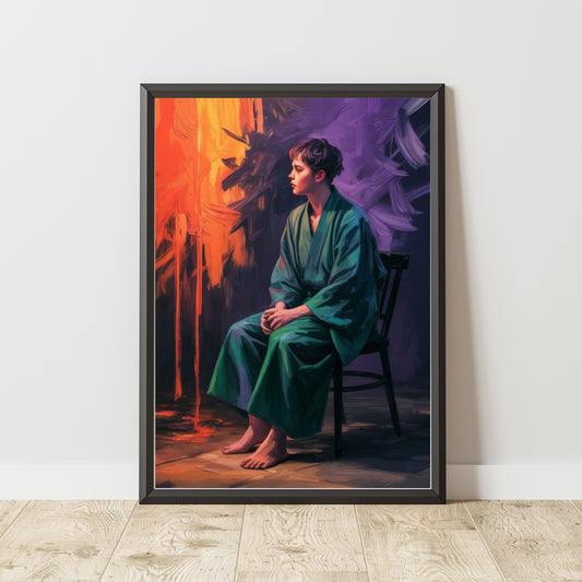 A person sitting on chair painting