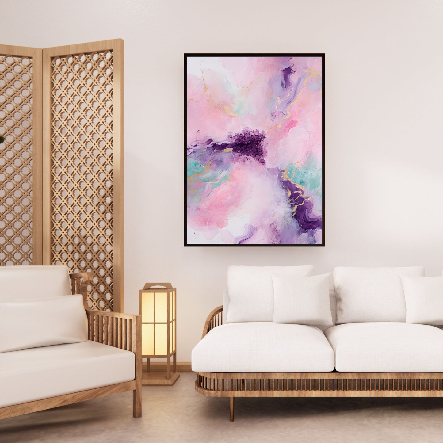 Vibrant Abstract Painting – Pastel Colors & Gold Accents Wall Art