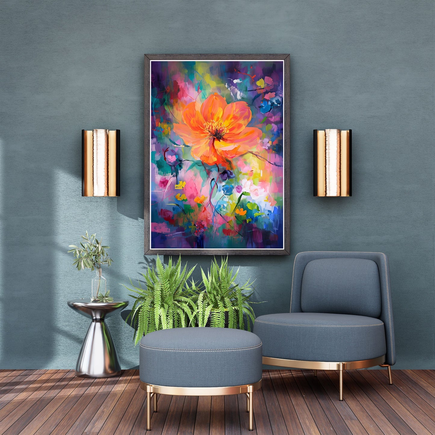 Vibrant Abstract Painting – Pastel Colors & Gold Accents Wall Art