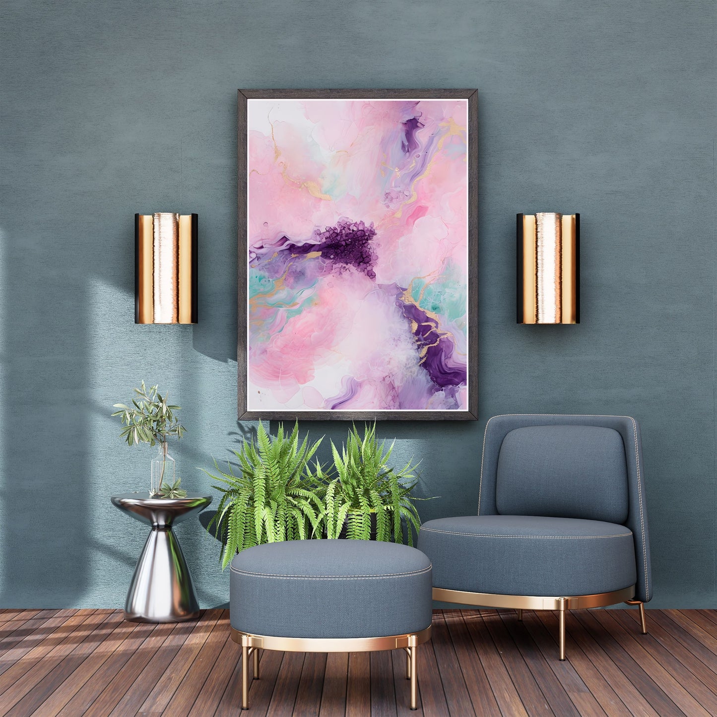 Vibrant Abstract Painting – Pastel Colors & Gold Accents Wall Art