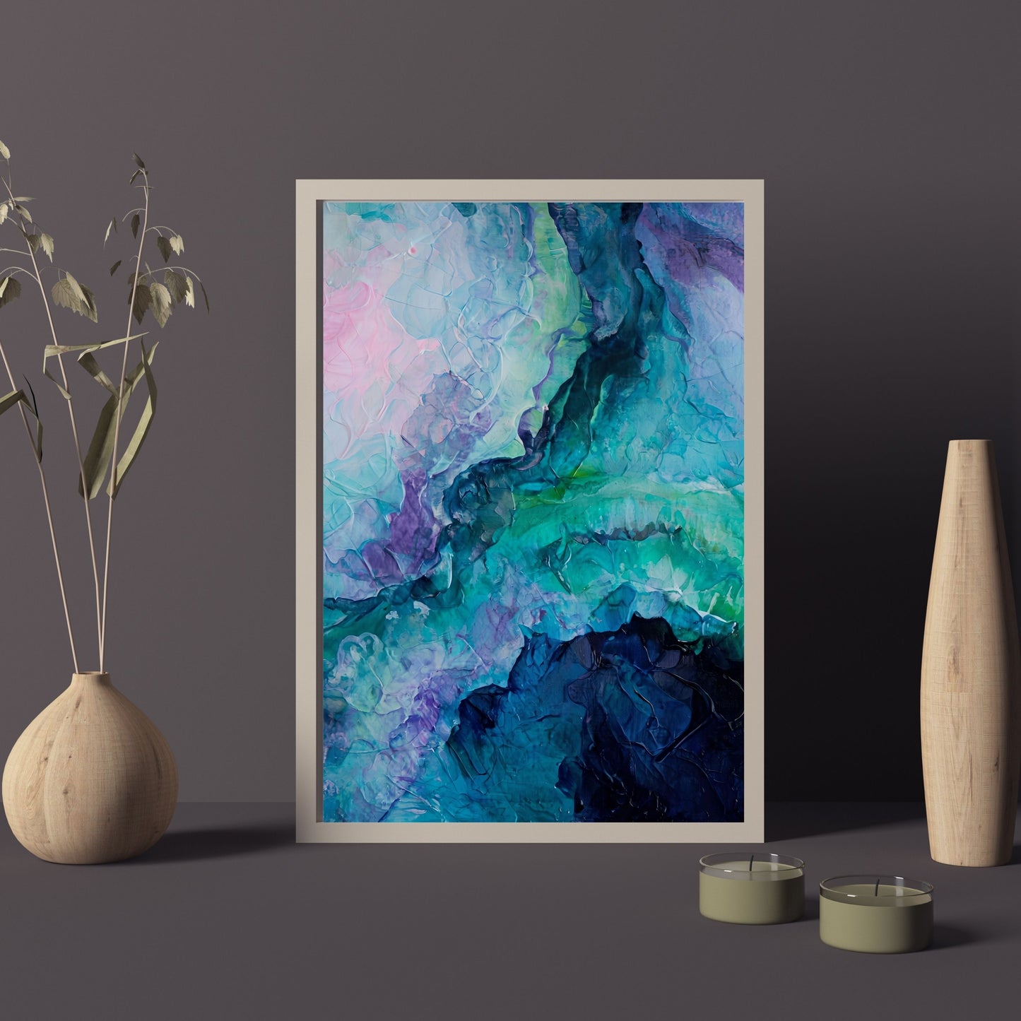Abstract Painting – Vivid Cool Tones & Dynamic Textured Art