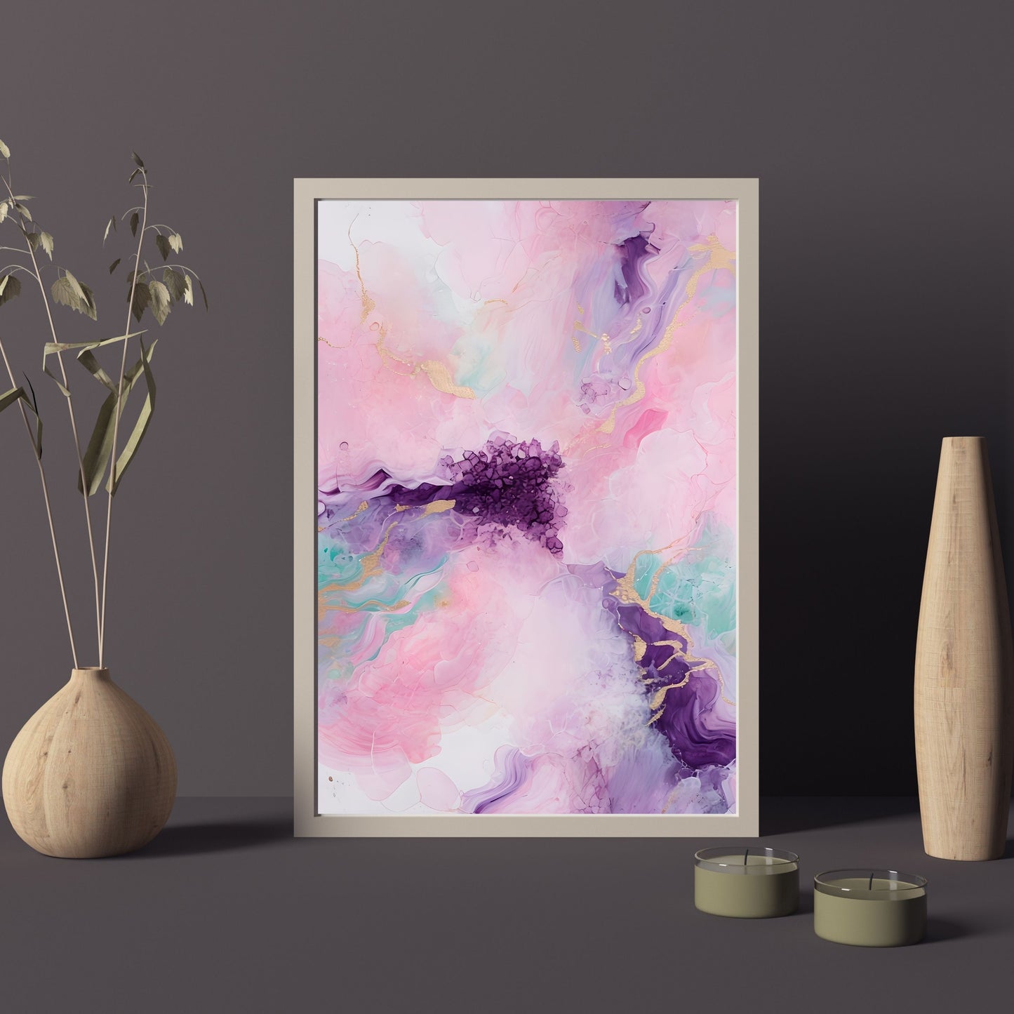 Vibrant Abstract Painting – Pastel Colors & Gold Accents Wall Art