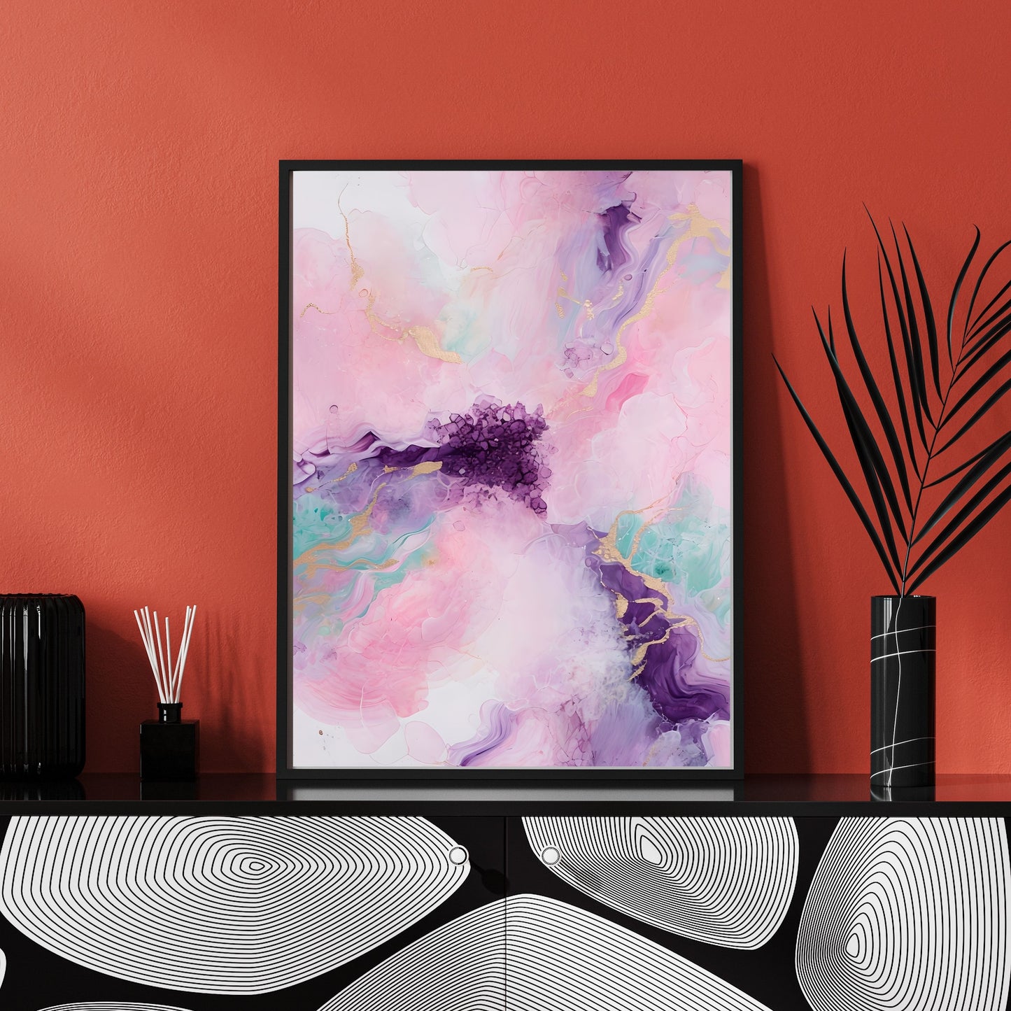Vibrant Abstract Painting – Pastel Colors & Gold Accents Wall Art