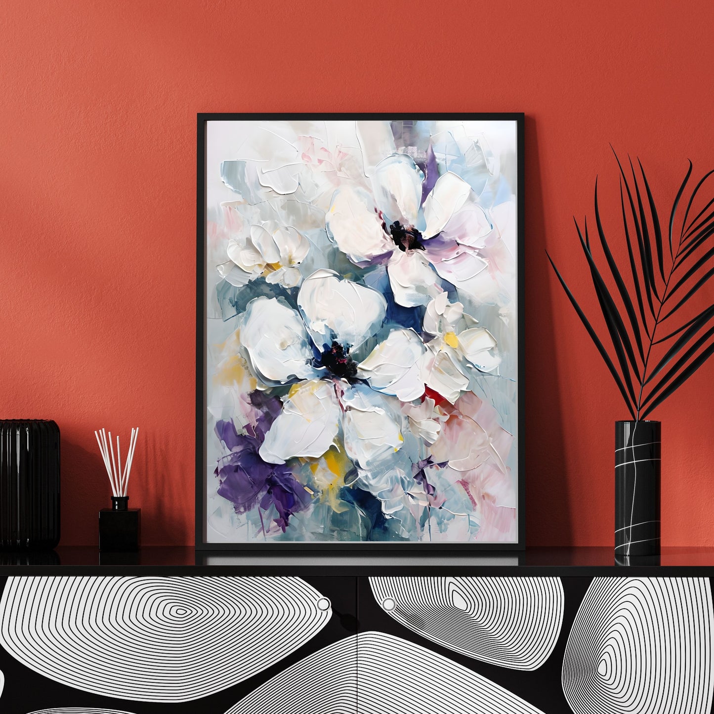Vibrant Abstract Floral Painting – Expressive Petal Wall Art