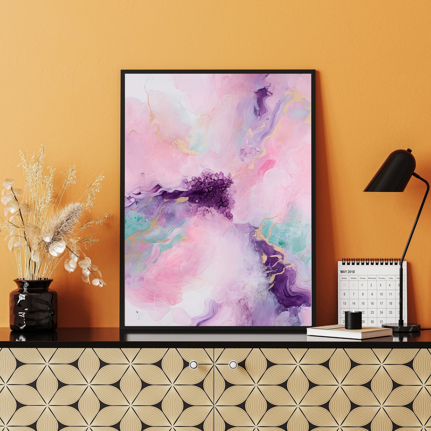 Vibrant Abstract Painting – Pastel Colors & Gold Accents Wall Art