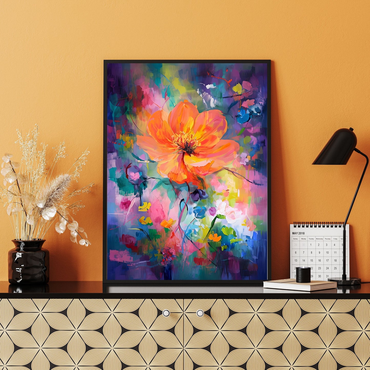 Vibrant Abstract Painting – Pastel Colors & Gold Accents Wall Art