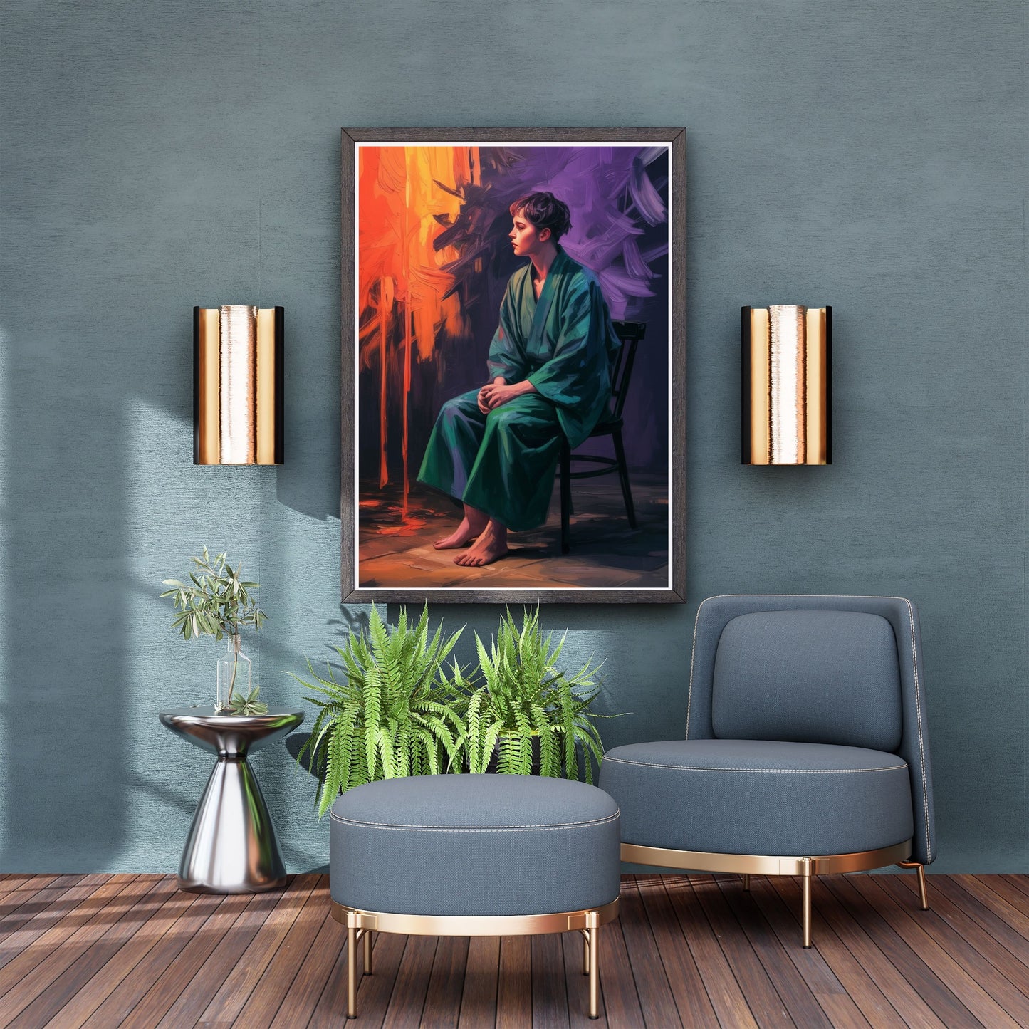 A person sitting on chair painting