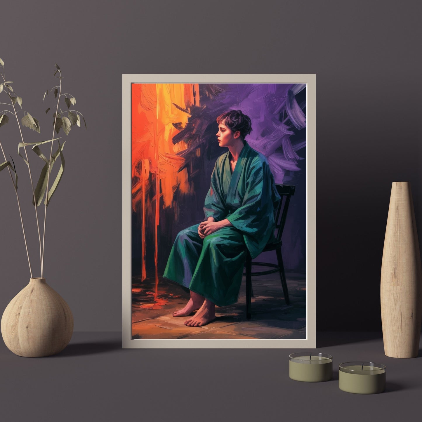 A person sitting on chair painting