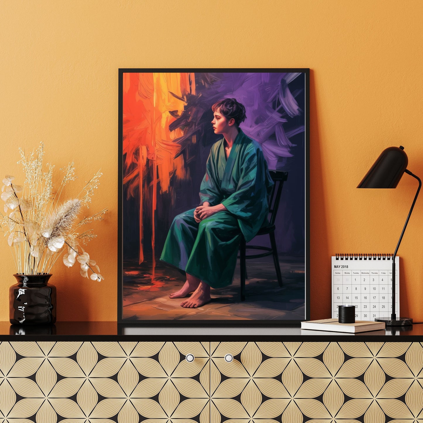 A person sitting on chair painting