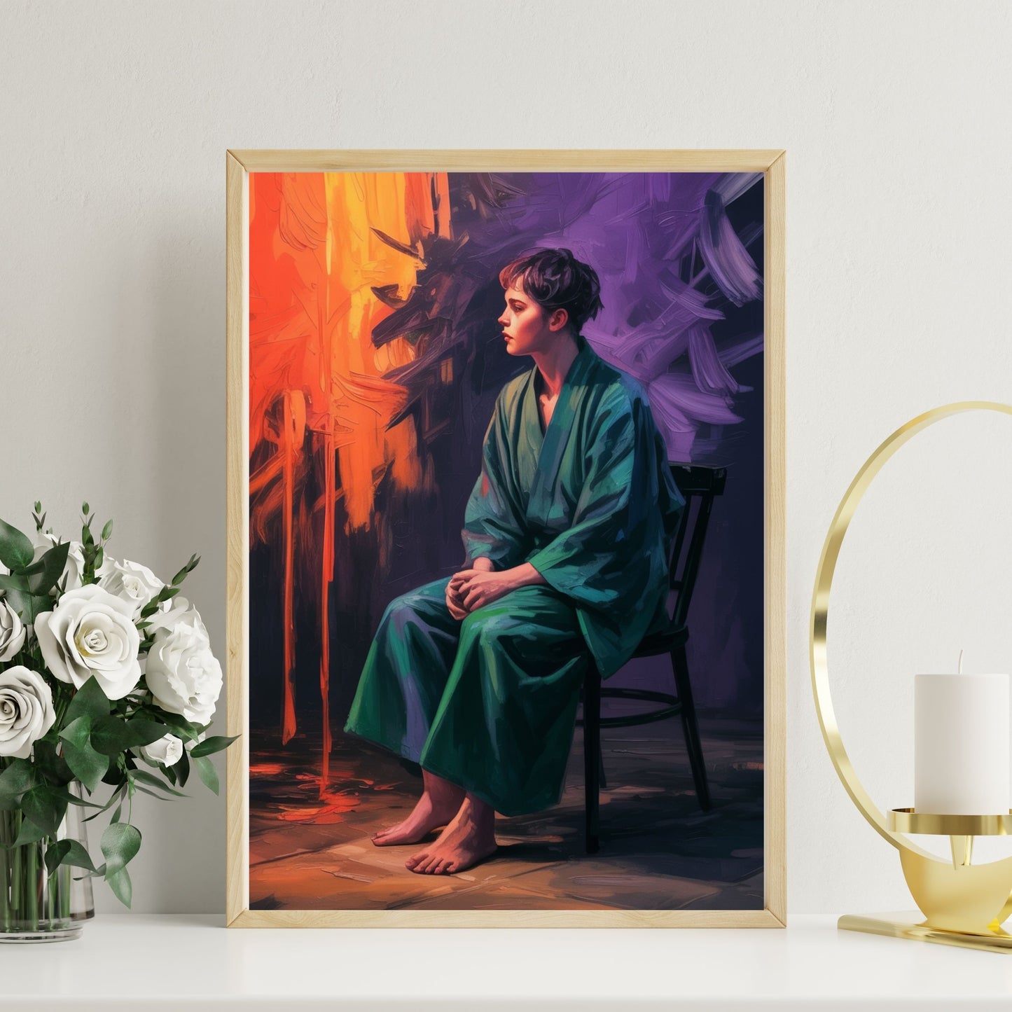 A person sitting on chair painting