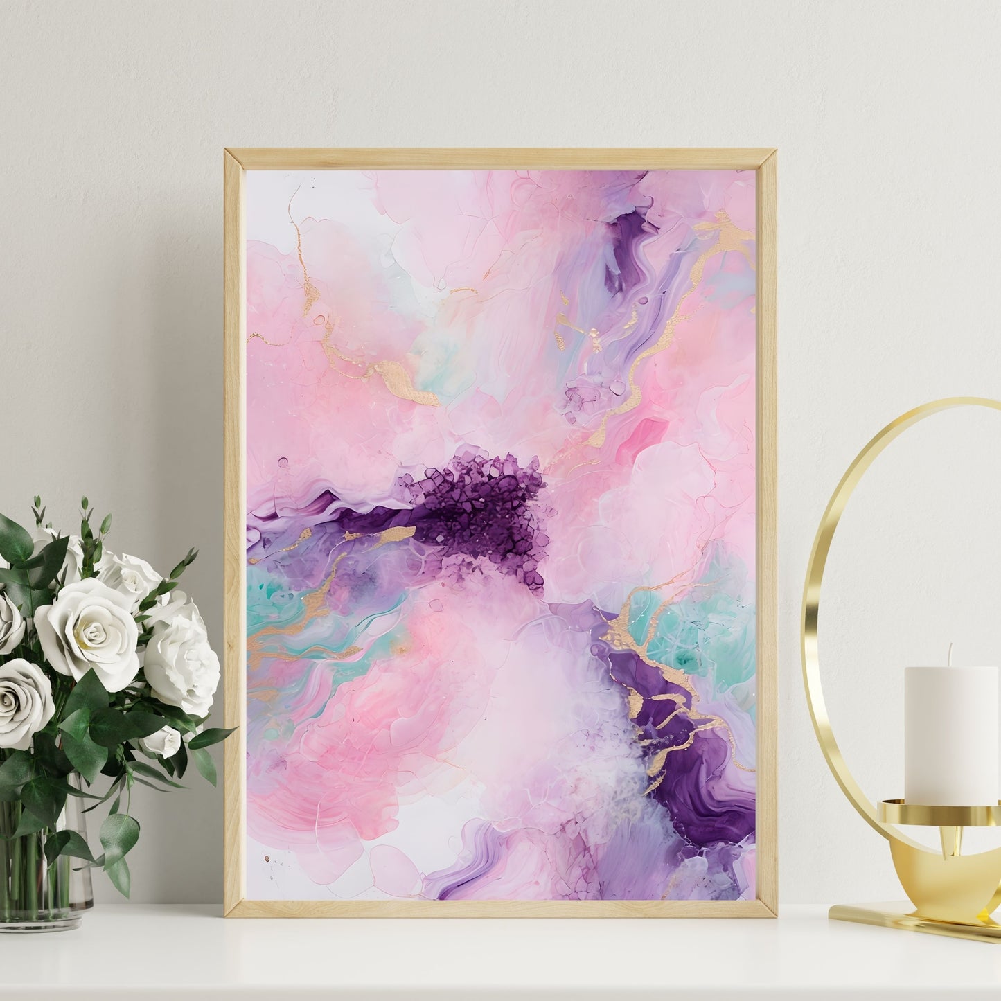 Vibrant Abstract Painting – Pastel Colors & Gold Accents Wall Art