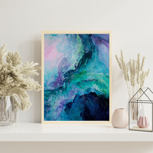 Abstract Painting – Vivid Cool Tones & Dynamic Textured Art