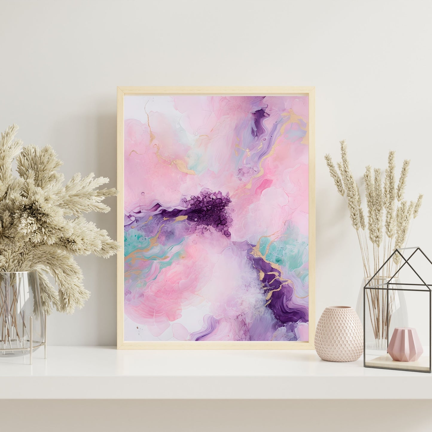 Vibrant Abstract Painting – Pastel Colors & Gold Accents Wall Art