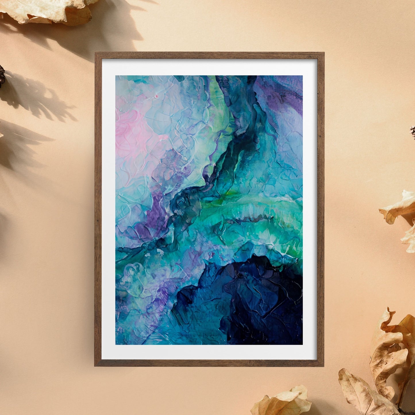 Abstract Painting – Vivid Cool Tones & Dynamic Textured Art