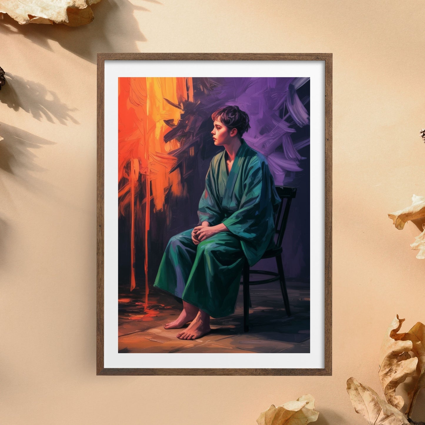 A person sitting on chair painting